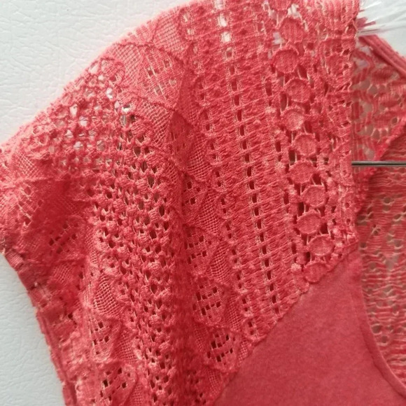 Free People Strawberry Maxi Dress Knit Lace Crochet Back  Coral Pink M - Picture 7 of 12